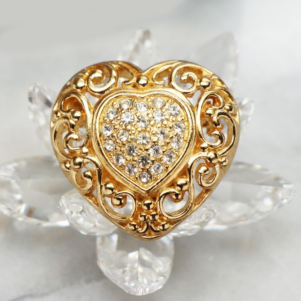 💖 Vintage Christian Dior Crystal Heart Brooch 💝 - Picture 13 of 16